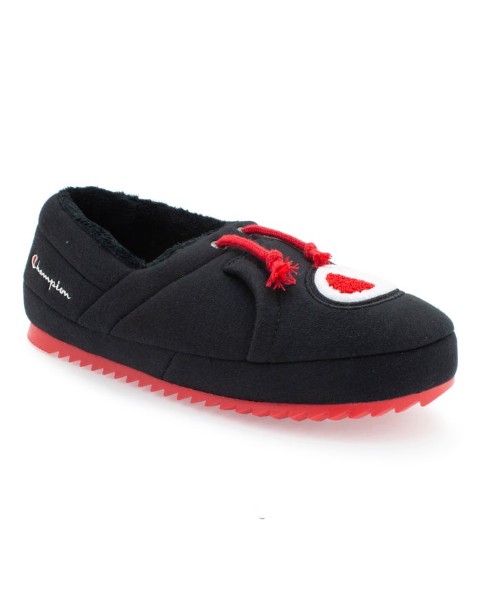 Champion Mens Slippers NZ - University Black/Red ( 1054-GXWTY )